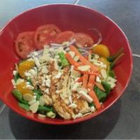 Cosa Nostra Salad · Lettuce, spinach, carrot, mandarin oranges, sliced almonds, tomato, feta cheese, red onions ...