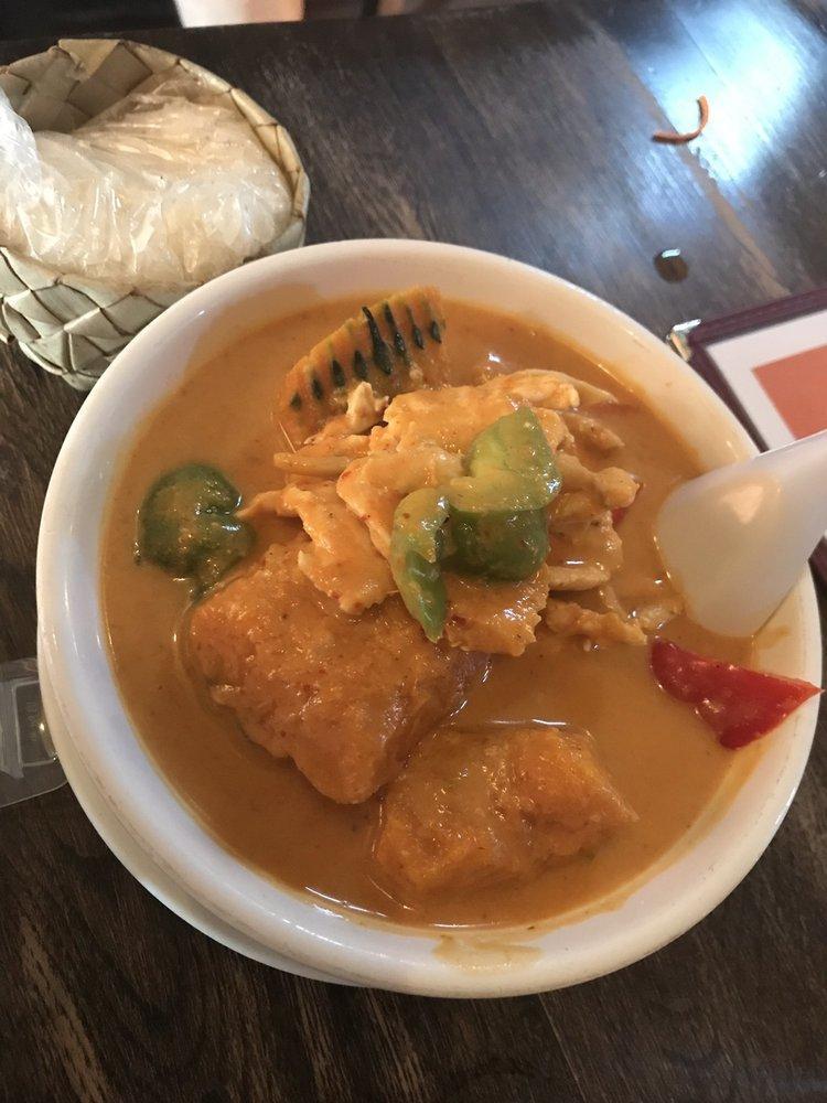 Pumpkin Curry · Coconut milk in red curry, pumpkin, bell pepper, and fresh Thai basil.