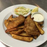 Fish and Chips · House battered wild Alaskan cod served with beer battered chips, coleslaw, lemon and tartar ...