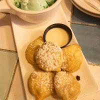 Fried Oreos · Mint chocolate chip ice cream and side of frothy creme anglaise.