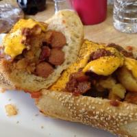 Belly Buster Hot Dog · Cheese, bacon and potatoes.
