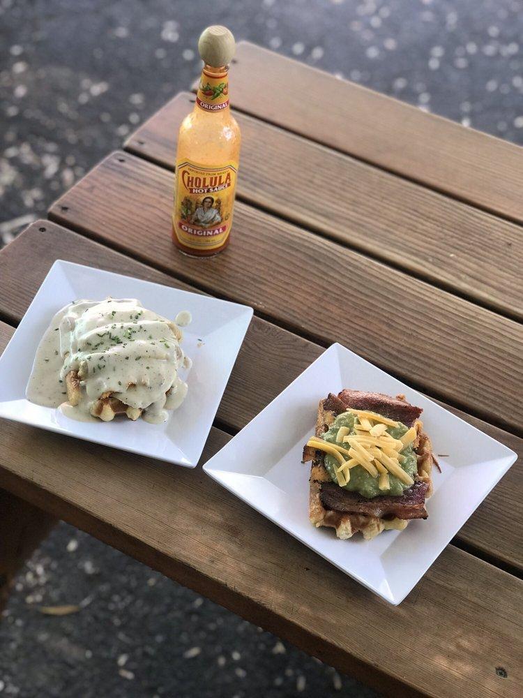 Spicy Bacon Cheddar Jalapeno · Thick cut pepper bacon, tillamook cheddar cheese and fresh jalapeno. Topped with house made avocado tomatillo salsa.