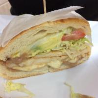 Grilled Chicken Breast Hero · With mayonnaise, lettuce and tomato.