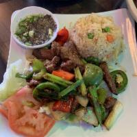 Sienna Beef Flambe · Beef tenderloin chunks stir fry with our flambe sauce ,with mixed vegetables . Serve with fr...