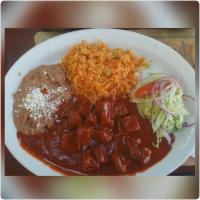 Chile Colorado · Beef with red sauce burrito.