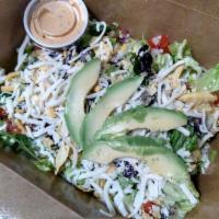 Santa Fe Chicken Salad · Chicken marinated in a secret adobada sauce that originally is passed from family generation...
