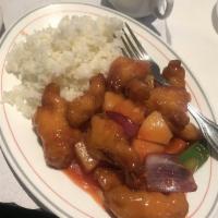 Sweet and Sour Chicken · Chicken cubes battered and fried to golden brown, toss cooked with bell pepper, onions, carr...