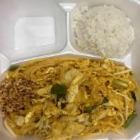 Pad Thai · Stir fried rice noodles with egg, bean sprout, scallion in special tamarind sauce with groun...
