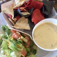 1 Chicken Taco, Chips and Queso Platter · 