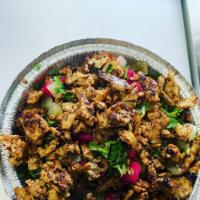 Royal Peasant Bowl · Crisped cauliflower, choice of grilled chicken or 3 falafels, diced tomatoes, diced pickles,...