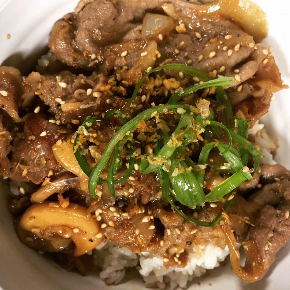 Gyu Don · Thinly sliced sirloin beef, organic mushroom medley, caramelized onions, broccoli, sweet soy, and brown butter.