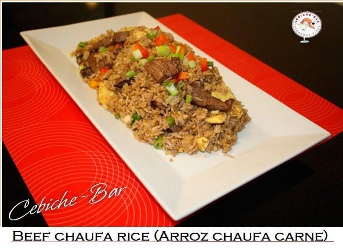 Beef Chaufa Rice · Arroz chaufa de carne.