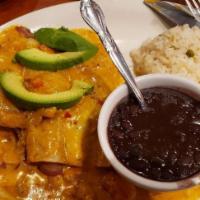 3 Piece Shrimp Enchiladas · Corn tortillas filled with grilled shrimp, grilled red onions, topped with Chihuahua cheese ...