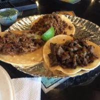 3 Beef Tacos · Your choice of 3 tacos includes a side of rice and beans and a drink.`