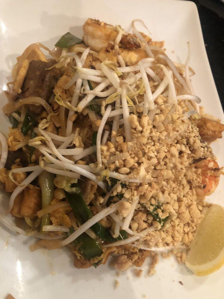 Pad Thai · Stir-fried rice stick noodles with tofu, egg, bean sprout and peanut with choice of meats or vegetables.