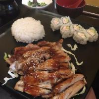 Chicken Teriyaki · Served with rice, miso soup and salad.