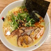 Spicy Paitan · Original straight noodle in housemade Chicken Paitan Soup topped with housemade spicy sesame...