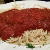 Spaghetti · Choice of meatball, meat sauce, sausage, mushrooms or olive oil and garlic.