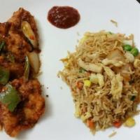 Chicken Fried Rice · Rice stir-fried with chicken, egg, and vegetables.