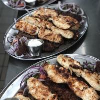 Mixed Grilled Combination Platter Dinner · Kafta kabab, shish kabab and shish tawook.