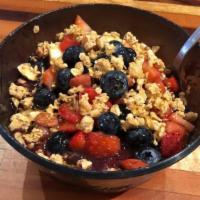 Acai Bowl · Acai blended with strawberries, blueberries, bananas, and apple juice. Topped with bananas, ...