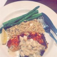Tilapia · Blackened or grilled tilapia and choice of 2 sides. Served on a bed of herbed orzo pasta.