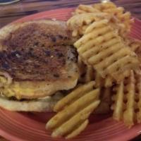 Grilled Cheese Burger · That’s right! A grilled cheese burger. Best of both worlds with American and cheddar cheese....