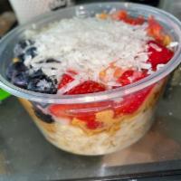 Bako Bowl · Organic Granola, Banana, Strawberries, Blueberries, Coconut Shavings, Honey & Choice of Pean...