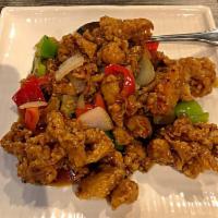Master Gee's Chicken · Lightly battered chicken, bell peppers, white onions and general tso sauce. Hot and spicy. 