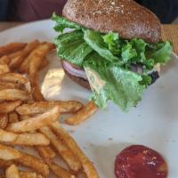 Chipotle Veggie Burger · Chipotle spicy black bean patty and rice patty avocado, lettuce, tomato, onion, Swiss cheese...