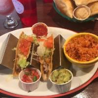Tacos · Your choice of ground beef, chicken, or refried beans. Served in a hard shell with cheese an...