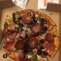 Top Gun Pizza · Pepperoni, Italian sausage, salami, Canadian bacon, mushrooms, bell peppers, onions, olives ...