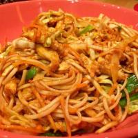 Hakka Noodles · Chili seared hot garlic soy, scallions, crushed red pepper, cabbage, carrots, bell peppers, ...
