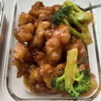 Orange Chicken Lunch · Served with egg roll, soup of the day and your choice of rice. Hot and spicy.