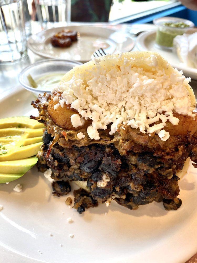 Pabellon Arepa · Shredded beef, black beans plantains and cheese.