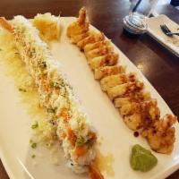 Mandy Roll · Real crab meat, shrimp tempura, and cream cheese rolled in soybean paper, tempura style, sev...