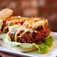 Beer Battered Burger · Harris ranch ½ lb. beef patty deep-fried in craft beer batter, Swiss cheese, citrus jalapeno...