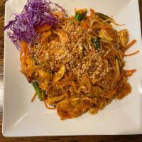 Pad Thai · Choice of noodle, stir-fried with egg, bean sprouts, ground peanuts, shredded carrots and ou...