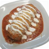 Wet Burrito · Rice, beans, onions, cilantro, salsa, and choice of meat wrapped in a flour tortilla and cov...