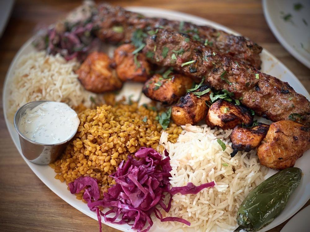 Chicken Combination Platter · Serves 2 people. Chicken kebab, chicken chops, and chicken Adana. Served with rice and burgol.