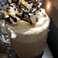 Crazy Grandpa · Chocolate, caramel, french vanilla, milk and espresso. Topped with whipped cream. Drizzled w...