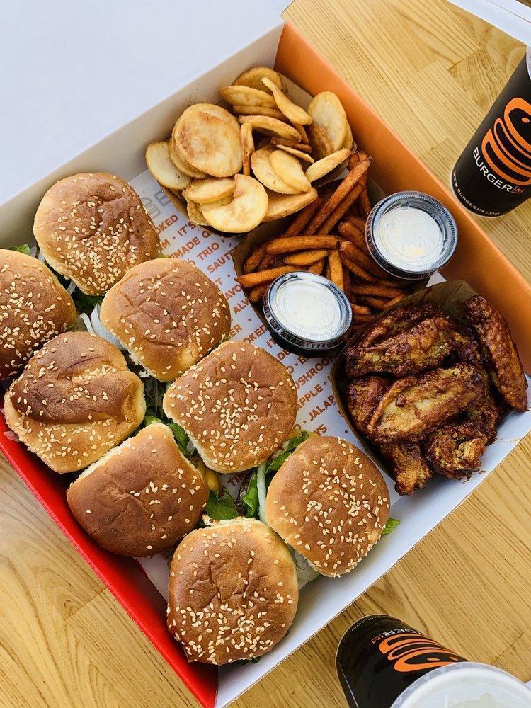 Family Box · 8 (3 oz). burgers, 8 wings, fries and onion rings.