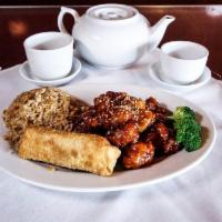 Sesame Chicken · Chicken in a sweet sauce served with sesame seeds.