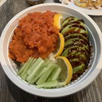 Spicy Tuna Bowl · Spicy tuna, avocado, cucumber, lemon topped with eel sauce over sushi rice.