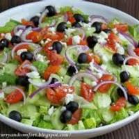 Greek Salad · Romaine lettuce, tomato, cucumber, red onion, Kalamata olives, feta cheese, and pepperoncini...
