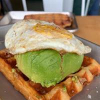 Avocado Toast · Avocado sliced and salted to perfection on top of our buttery croissant waffle.