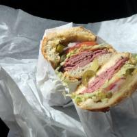 New York New York Sandwich · Pastrami, bacon and Swiss cheese on sourdough roll.