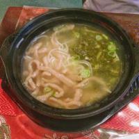 Noodle Soup with Shredded Pork and Pickled Cabbage · 