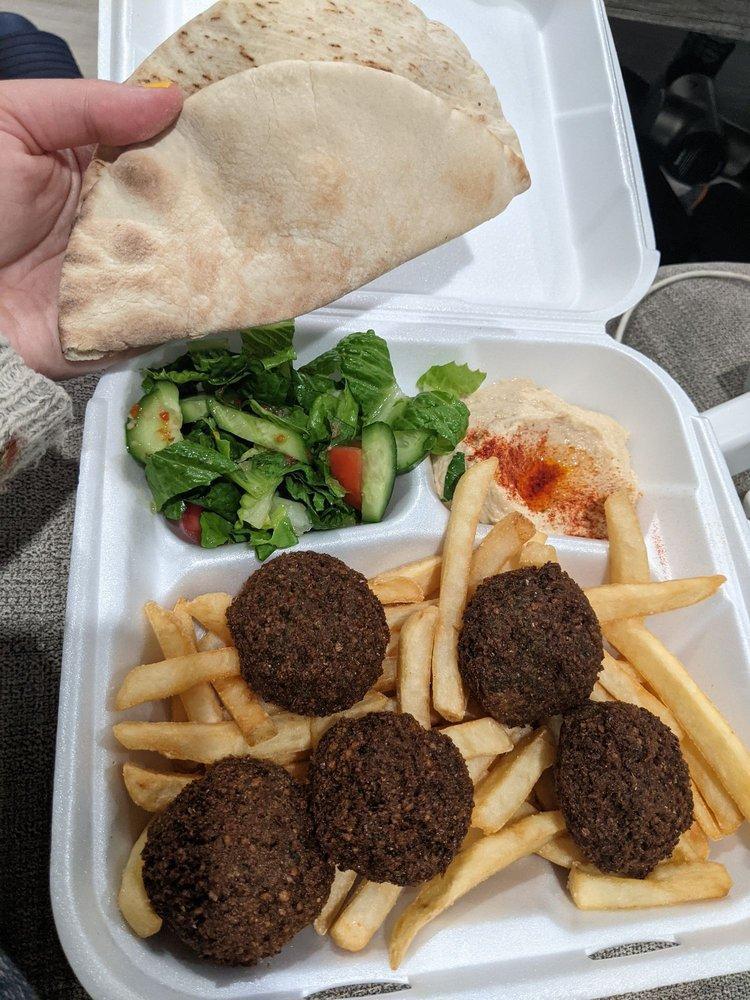 Falafel Plate · Our famous falafel. Served with hummus, a choice of rice or french fries and pita bread or lavash bread. 