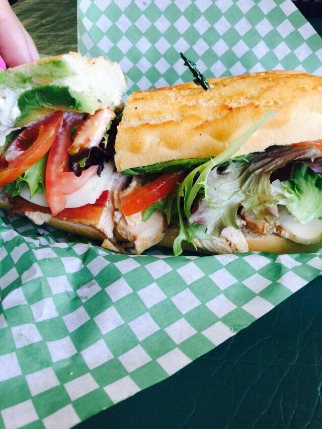 California Chicken Club Sandwich · Chicken, bacon, provolone, avocado, mayonnaise, leaf lettuce, tomatoes, and onions.